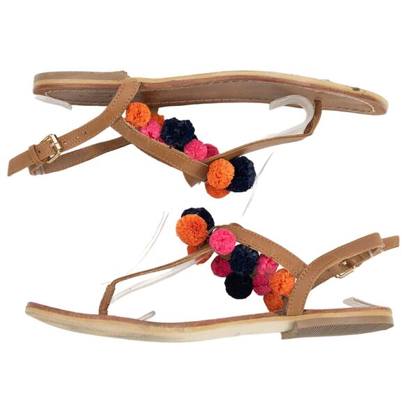 Boden Pom Pom T-Strap Leather Summer Thong Sandals Size 36 US 5.5 - Picture 5 of 9